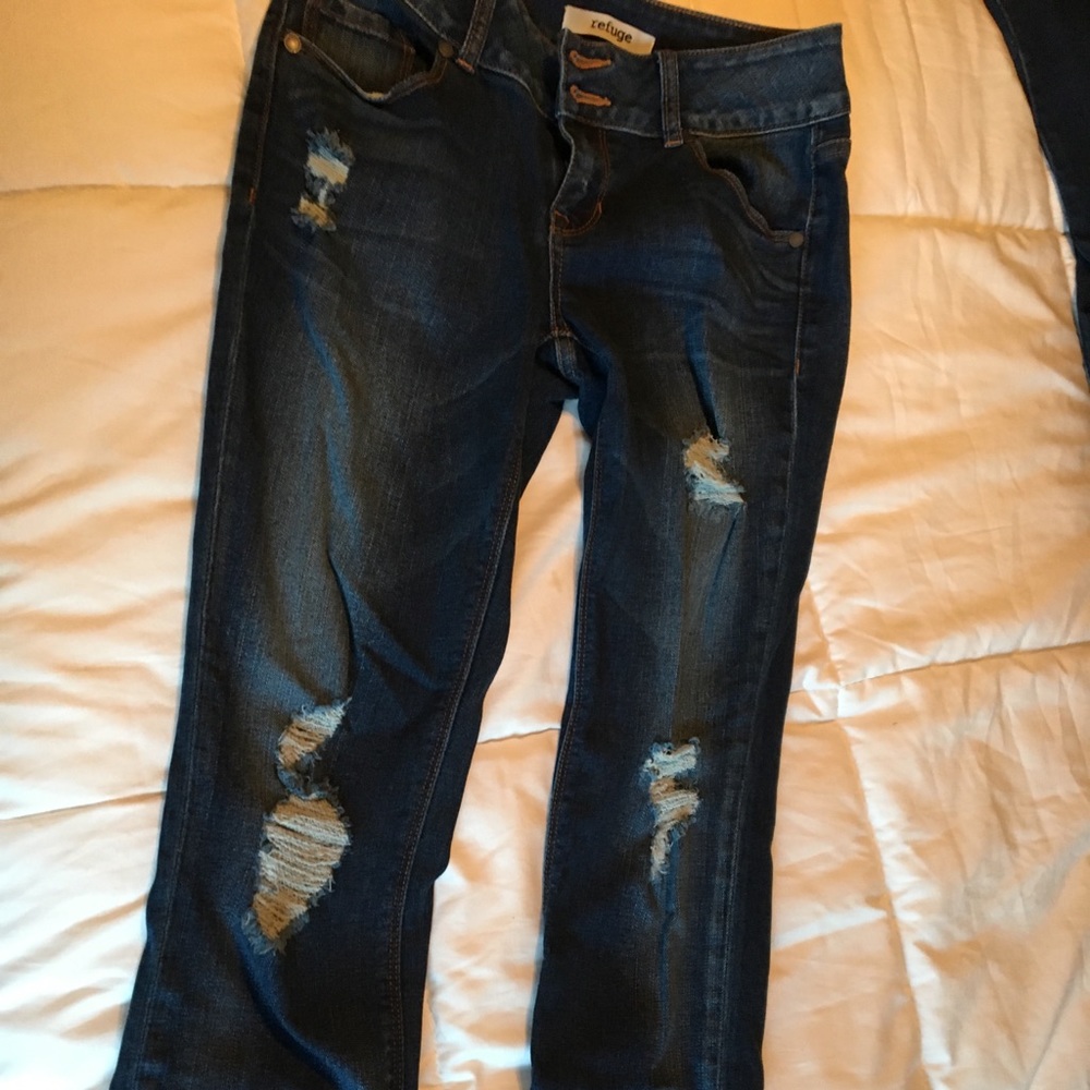 Size 2, distressed dark skinny jeans